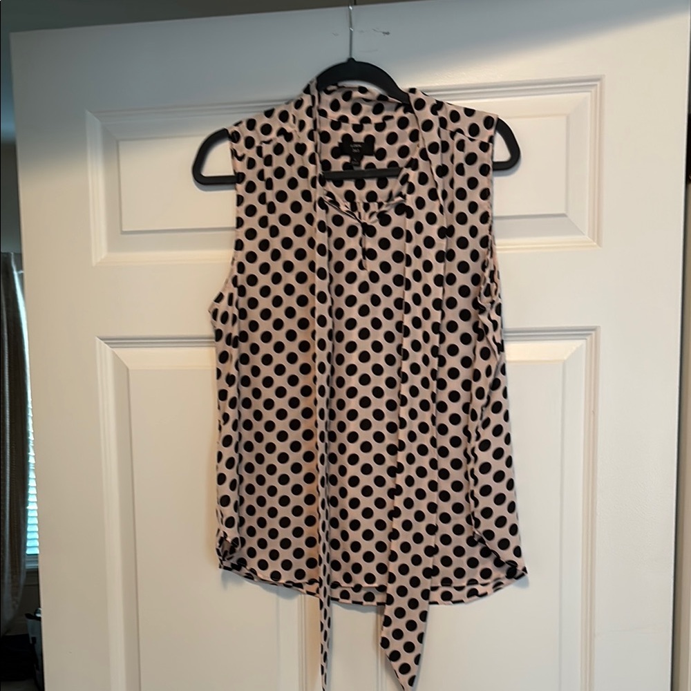 J. Crew Sleeveless Tie Front Blouse in White and Brown
